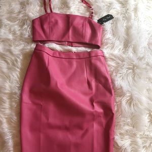 Hot Pink Women’s 2 Pieces Strap Dress Set  Leather